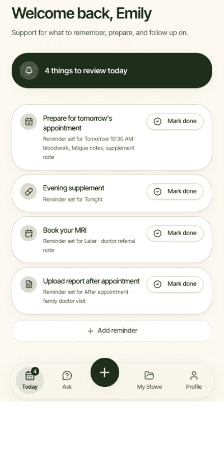 The Today tab highlighting reminders and things to focus on